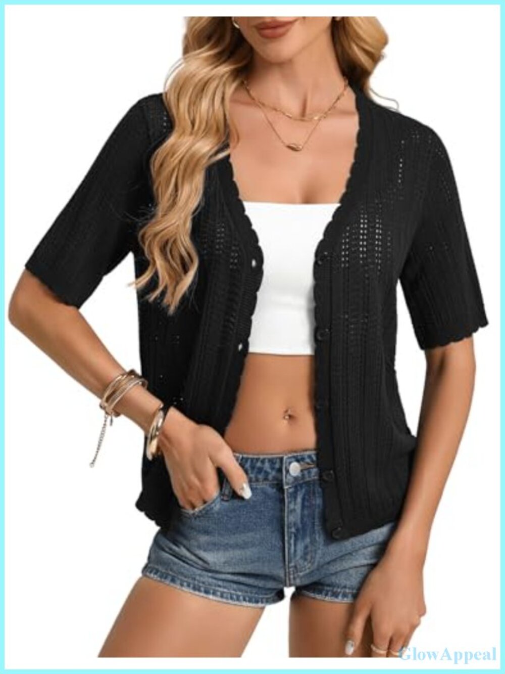 Crochet Short Sleeve Cardigan Women Lightweight Summer Shrug Beach Cover Up